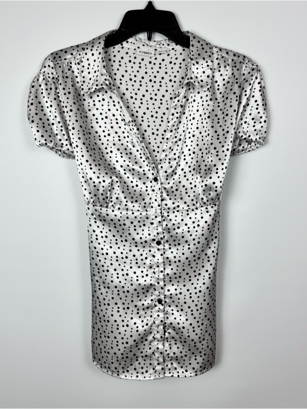 Cato White Satin Polka Dot Button-Front Blouse